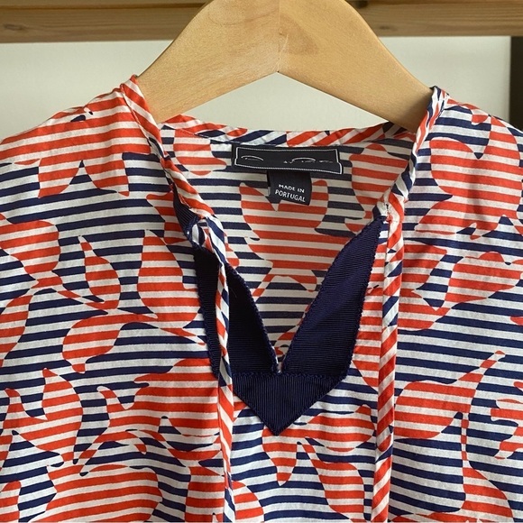 Oscar de la Renta Red Blue White Print Long Sleeve Tunic Dress - Picture 5 of 12